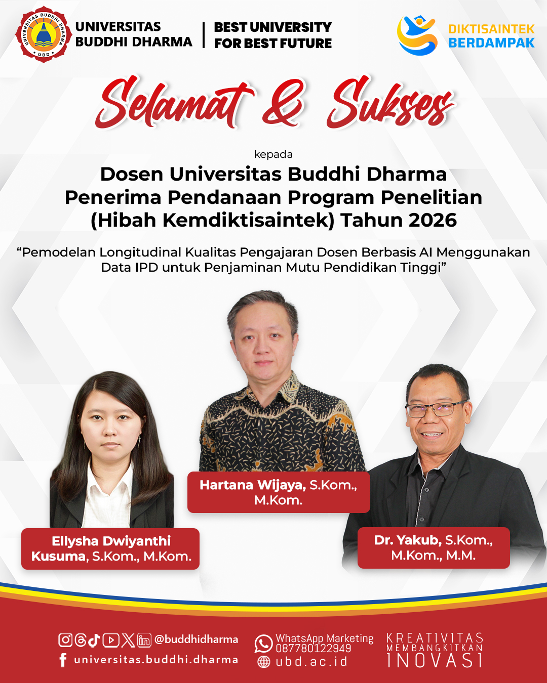 Dosen Penerima Pendanaan Program Penelitian Hibah Kemdiktisaintek Tahun 2026 Tim 5